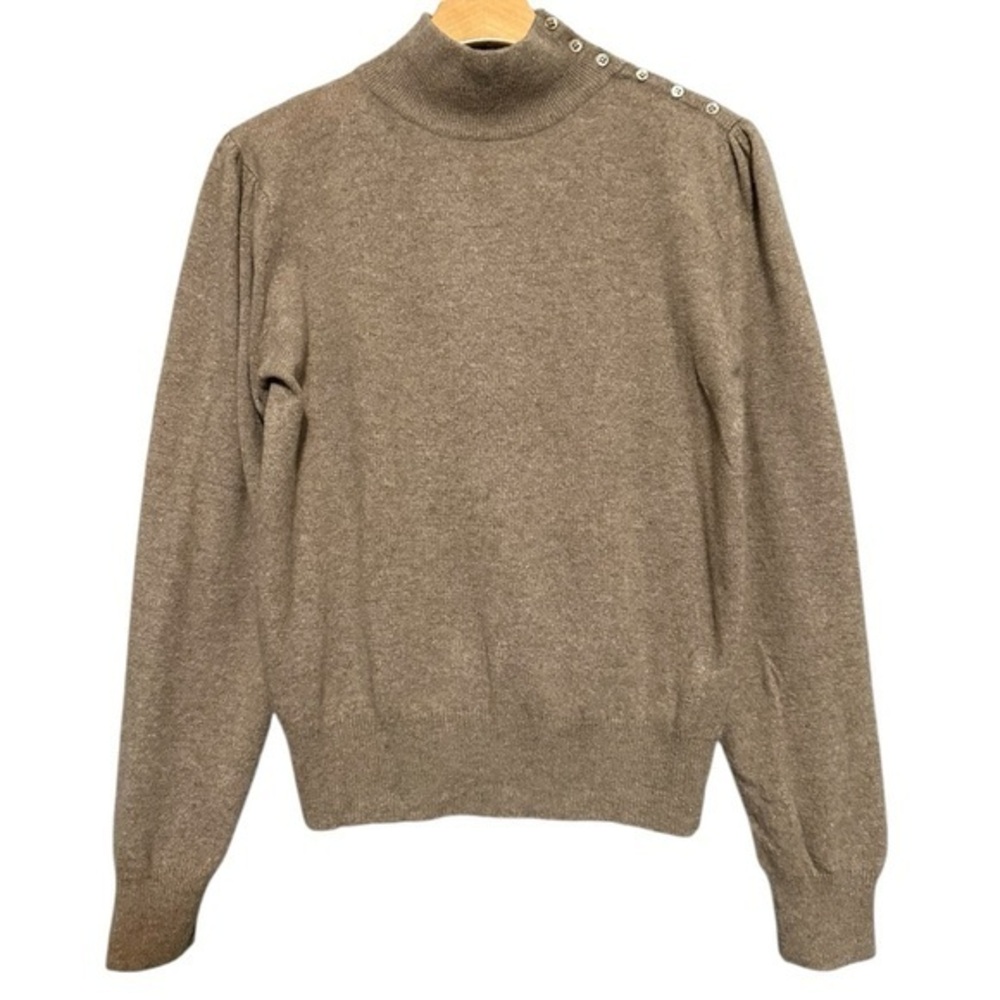 Lord & Taylor Women’s Size L Tan Cashmere Button Convertible Poet Sleeve Sweater